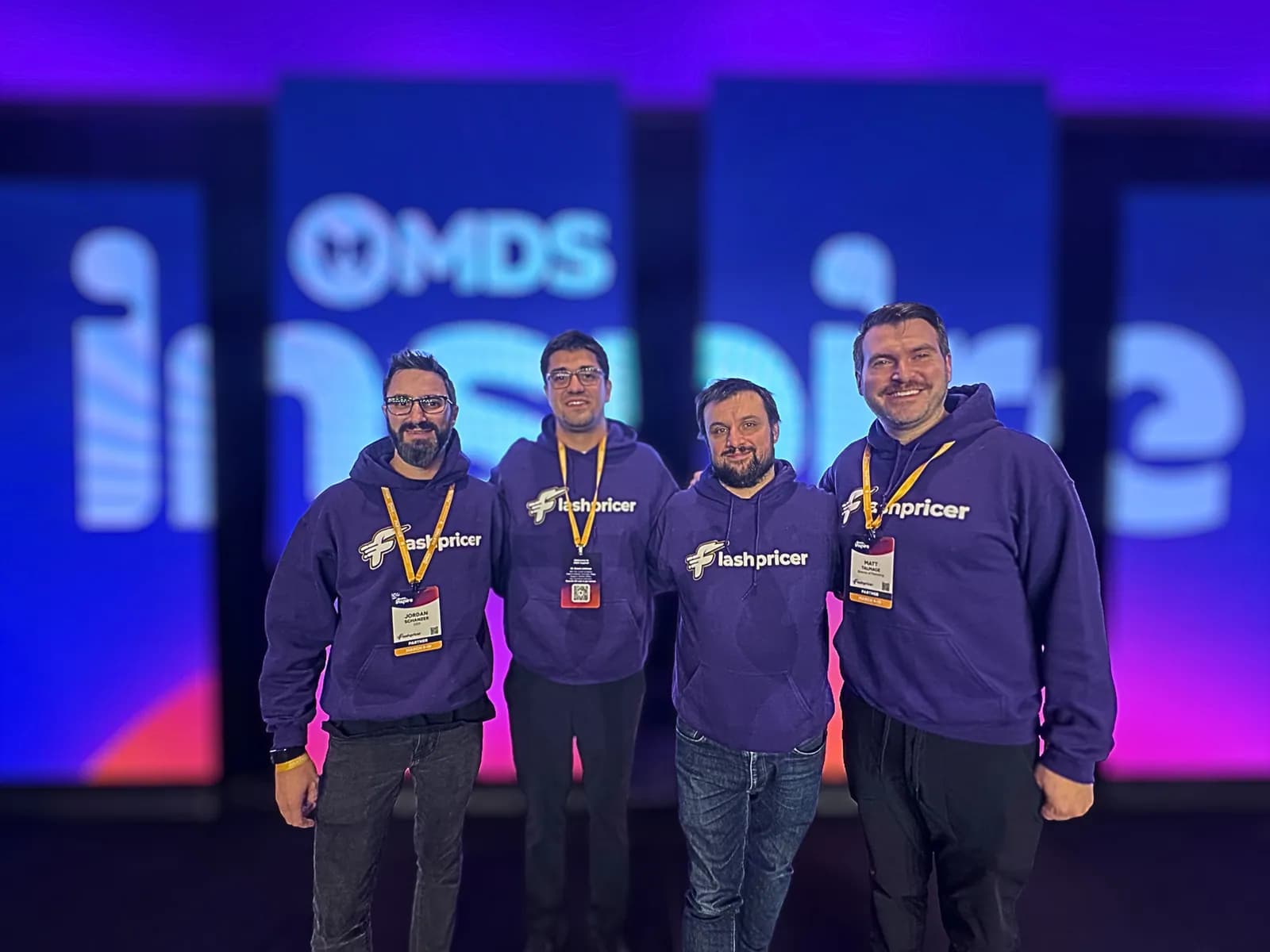 The Flashpricer team, including CEO Jordan Schanzer and Director of Marketing Matt Talmage, at the MDS Inspire conference